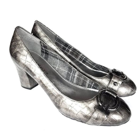 Anne Klein Shoes - Anne Klein Fielding Silver Faux Leather Embossed Pumps Size 7.5